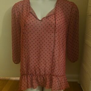 Sweet Pea Pink Ruffled 3/4 Sleeve Blouse